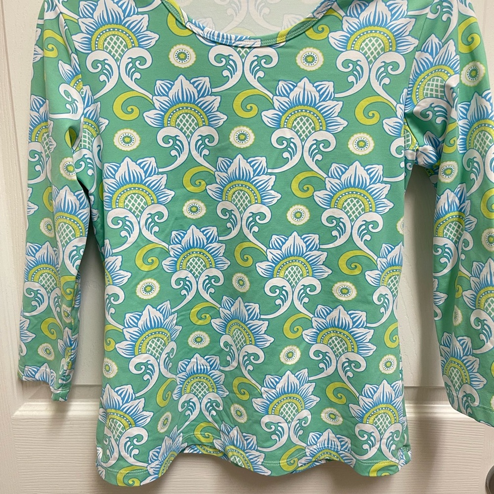 J. Mclaughlin Blue Scroll Pattern Blouse - image 2